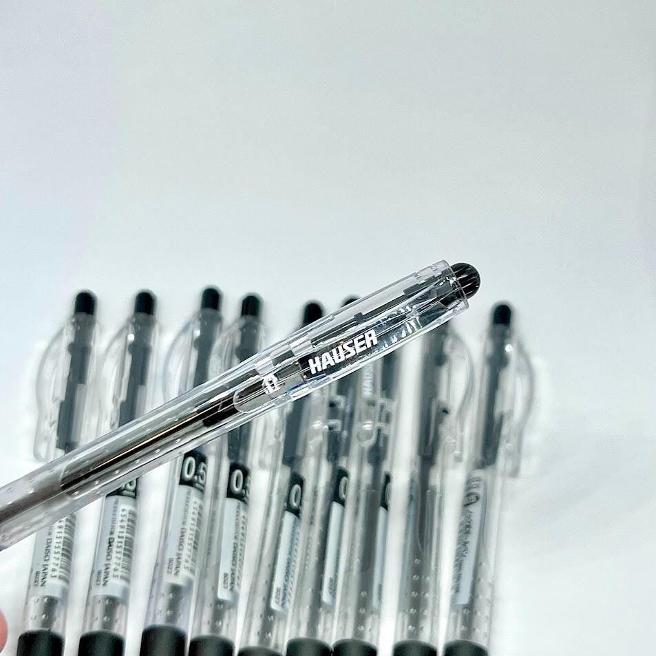 Knock Type 0.5mm Black Ballpoint Pen with Rubber Grip 10pcs Set