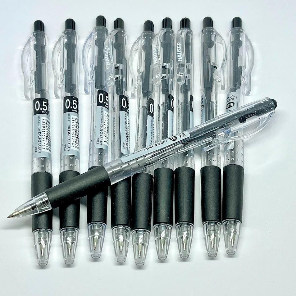 Knock Type 0.5mm Black Ballpoint Pen with Rubber Grip 10pcs Set