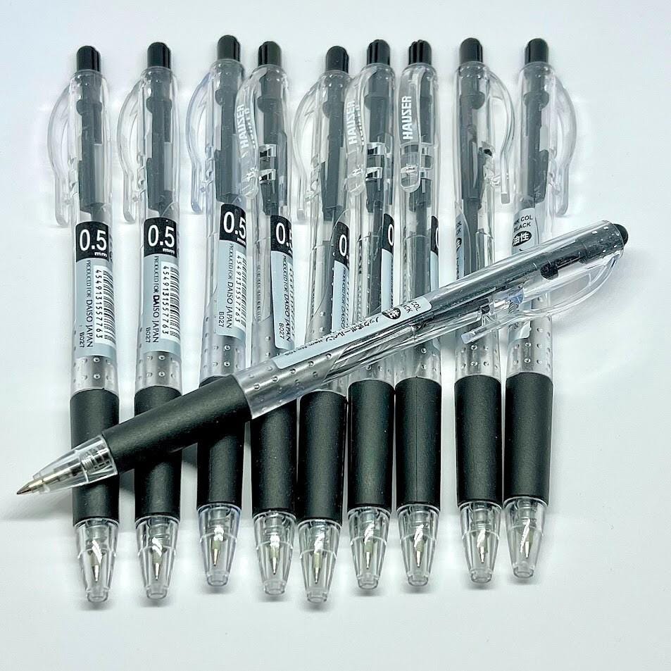 Knock Type 0.5mm Black Ballpoint Pen with Rubber Grip 10pcs Set