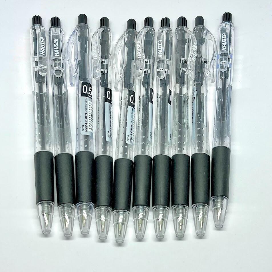 Knock Type 0.5mm Black Ballpoint Pen with Rubber Grip 10pcs Set