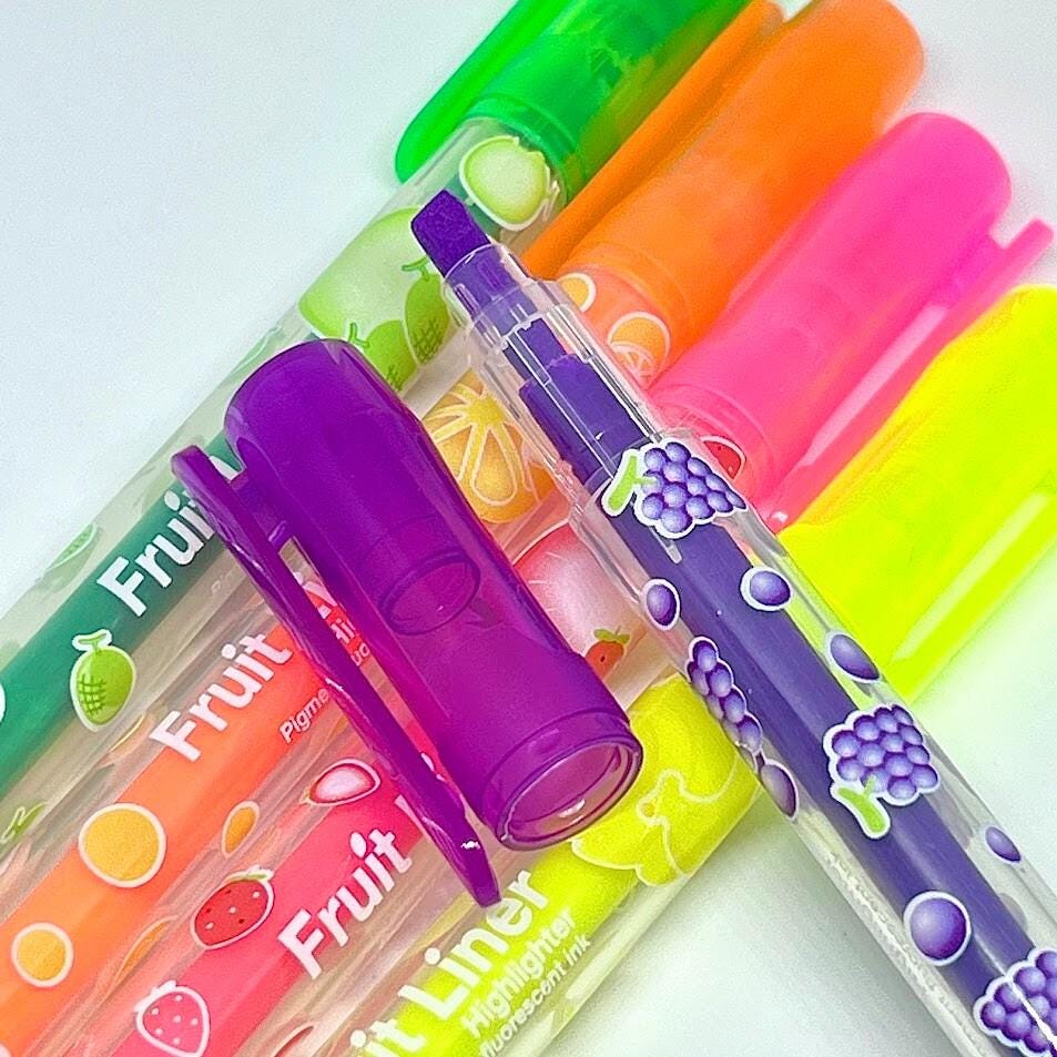 Aromatic Fruits Scented Fluorescent Highlighter Water-Based Ink Pen 5pcs