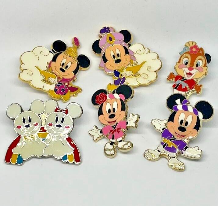 Vintage Set 6 Disney Land JAPAN Minnie Mickey Retro Pin Trading Batch from Japan