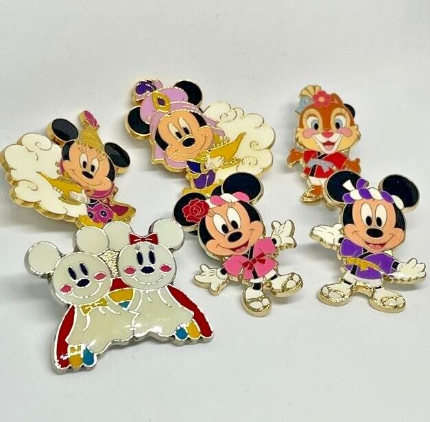 Vintage Set 6 Disney Land JAPAN Minnie Mickey Retro Pin Trading Batch from Japan