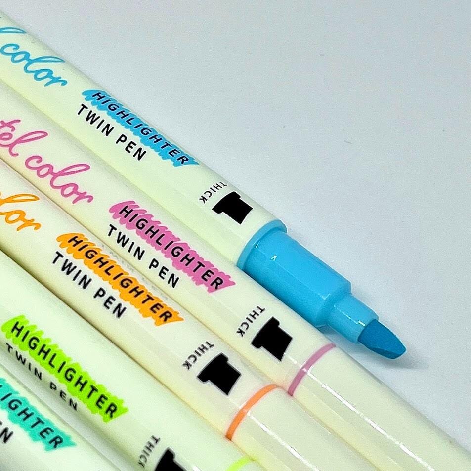 Double Fluorescent Pen Water-based Ink 5pcs Pastel Colors 0.7/3.8mm