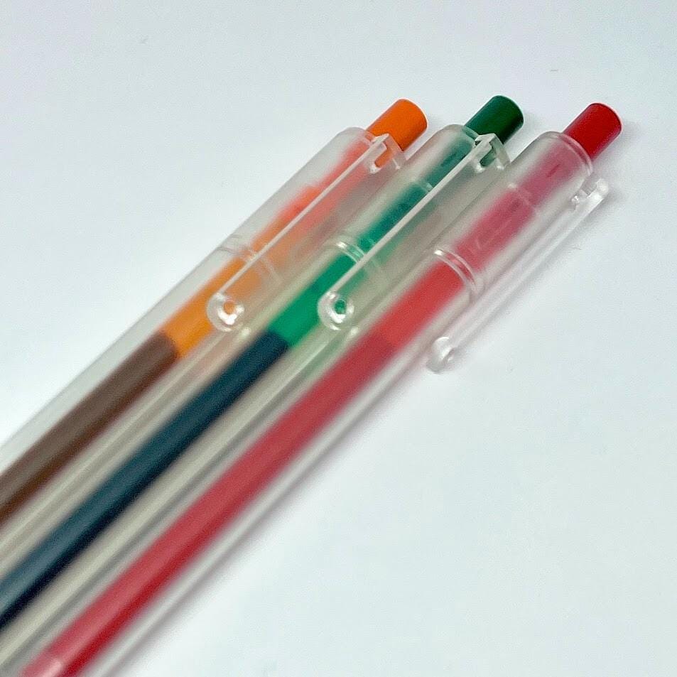 Retractable D Gel Ink Ballpoint Pens 0.5mm 3Sets Red&Deep Green and Orange