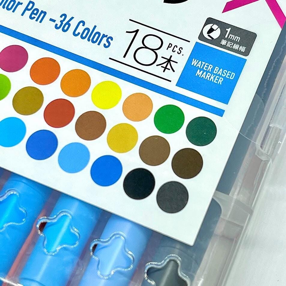 Double Sided Twin Water-Based 18pcs/36 Colors 1.00mm Colorful Pens from Japan