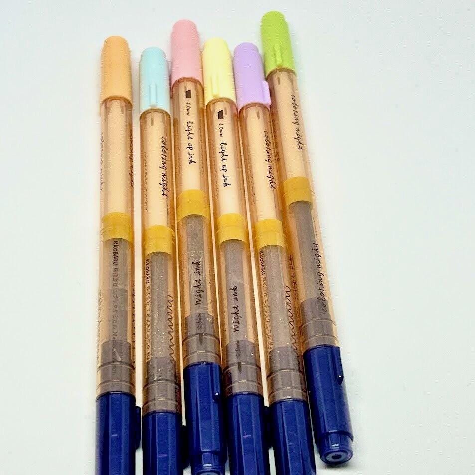 Kobaru Coloring Night 2-Way Markers 0.5/4.00mm 6 Colors Set Made in Japan