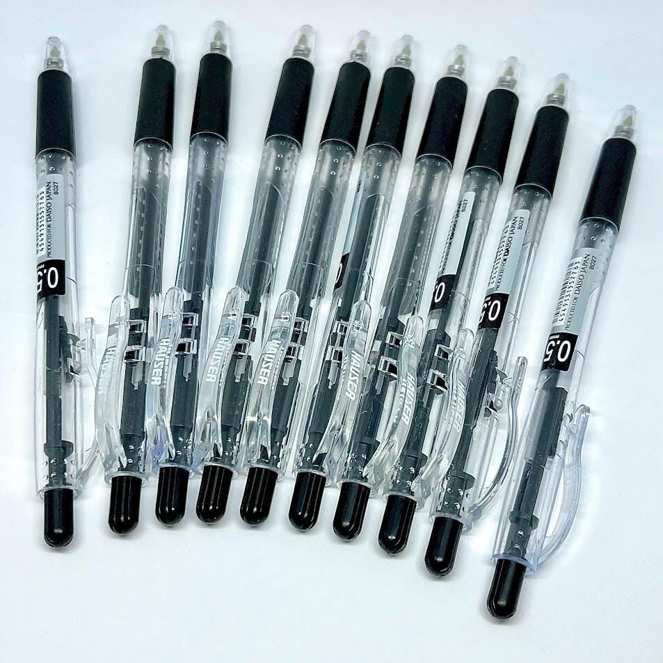 Knock Type 0.5mm Black Ballpoint Pen with Rubber Grip 10pcs Set