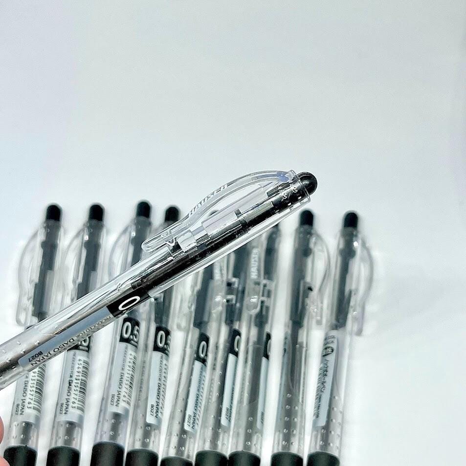 Knock Type 0.5mm Black Ballpoint Pen with Rubber Grip 10pcs Set