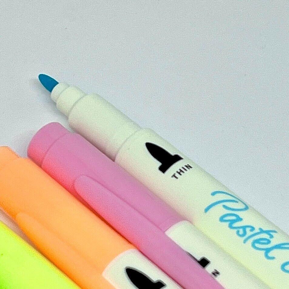 Double Fluorescent Pen Water-based Ink 5pcs Pastel Colors 0.7/3.8mm