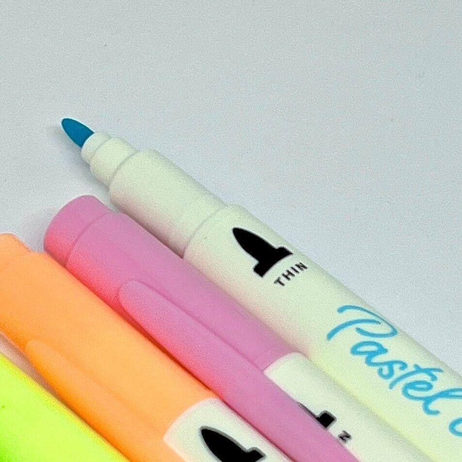 Double Fluorescent Pen Water-based Ink 5pcs Pastel Colors 0.7/3.8mm