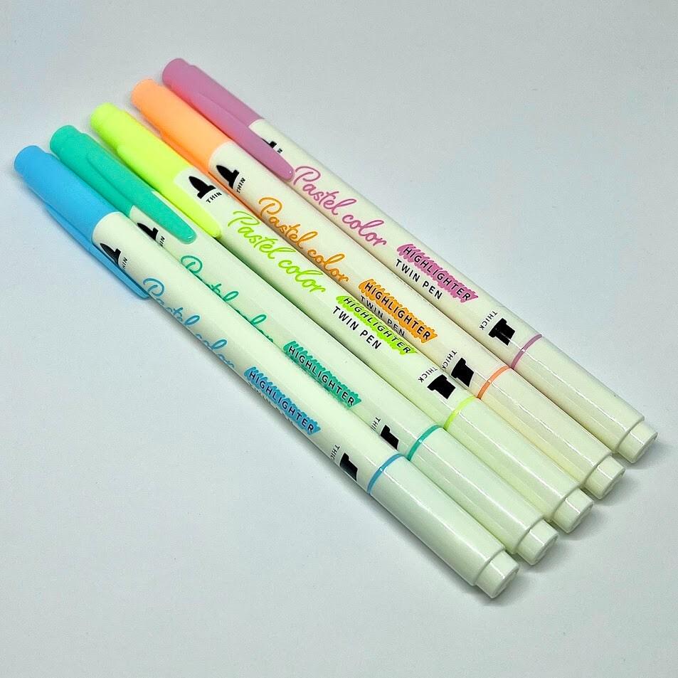 Double Fluorescent Pen Water-based Ink 5pcs Pastel Colors 0.7/3.8mm