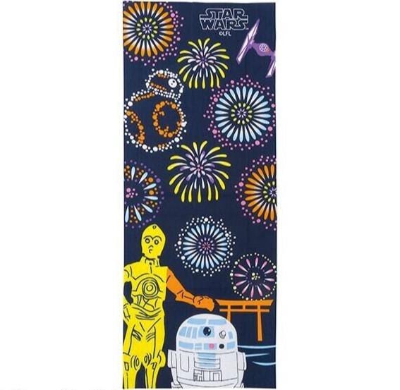 Japanese Exclusive Tenugui Cotton C-3PO&R2-D2 Hanami Obon Fireworks