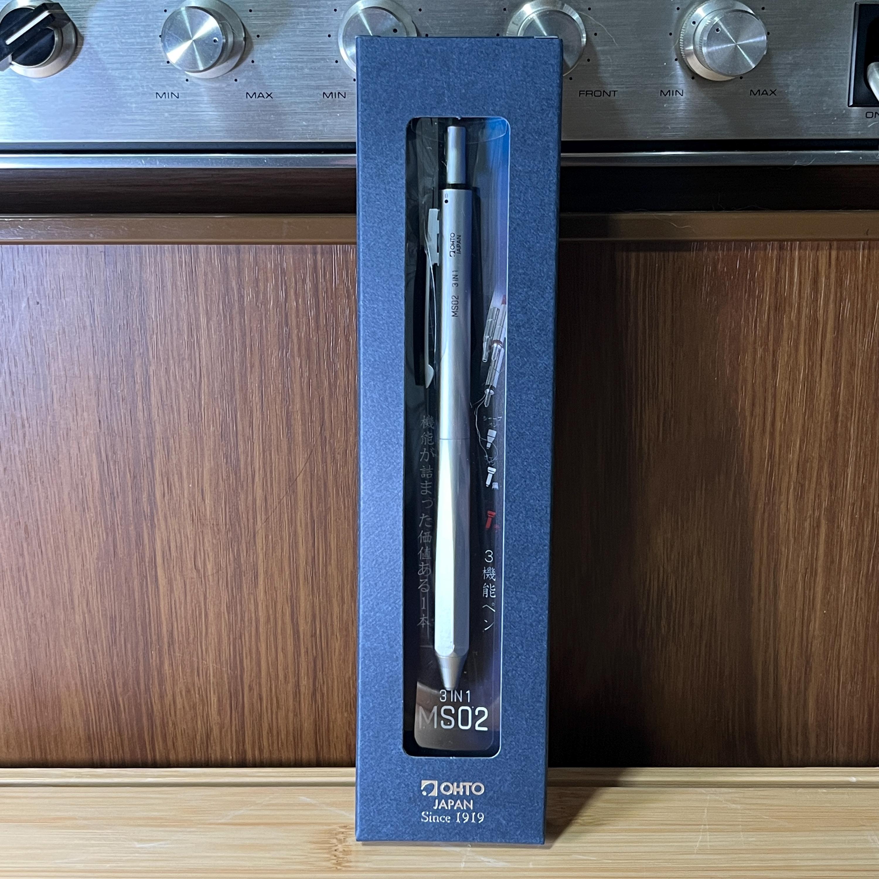 Silver OHTO MS02 3-in-1 Multi Pen | Mechanical Pencil + Ballpoint | Japanese Stationery