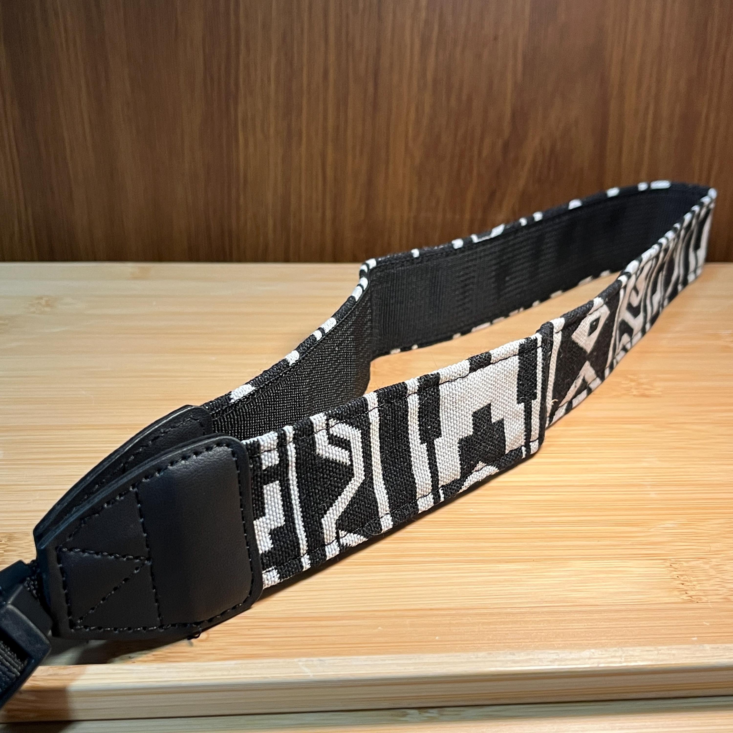 Vintage Cloth Camera Neck Strap | Black & White Avant-Garde Pattern