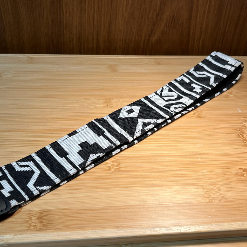 Vintage Cloth Camera Neck Strap | Black & White Avant-Garde Pattern