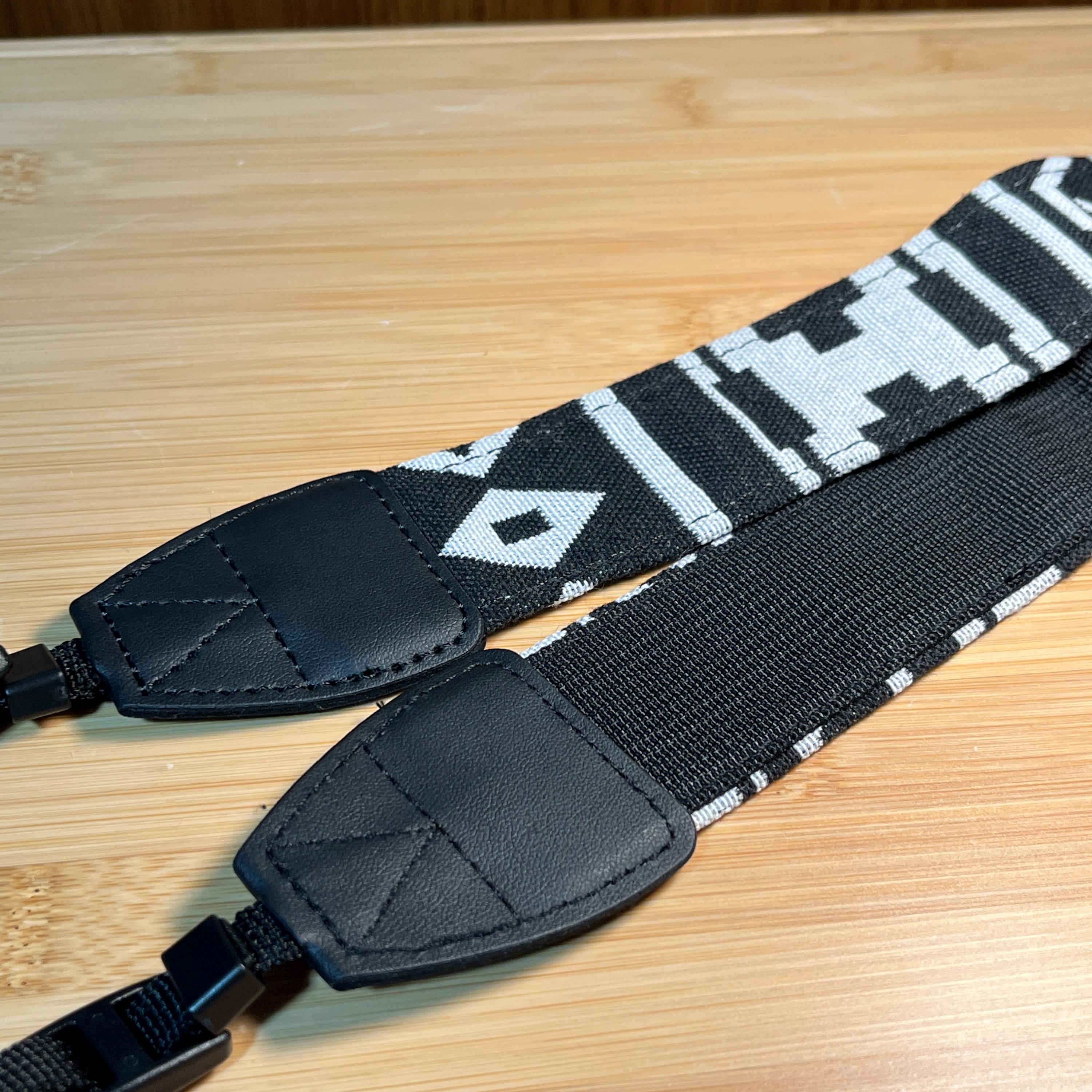 Vintage Cloth Camera Neck Strap | Black & White Avant-Garde Pattern
