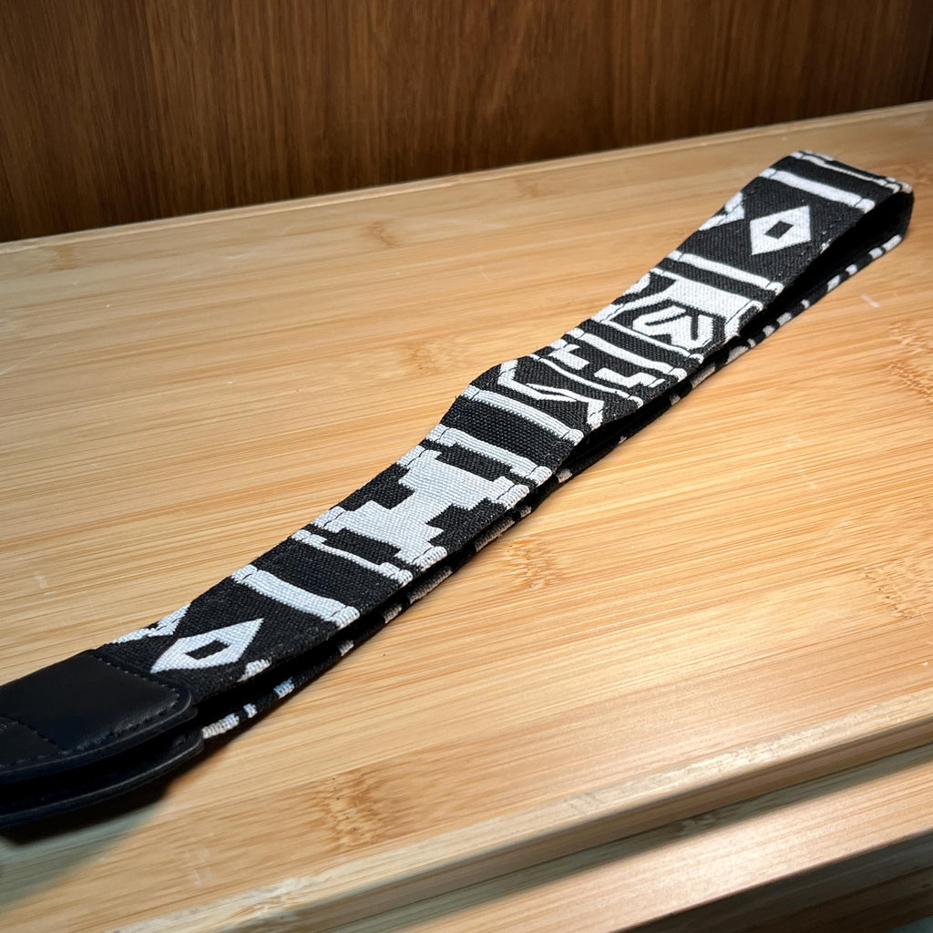 Vintage Cloth Camera Neck Strap | Black & White Avant-Garde Pattern