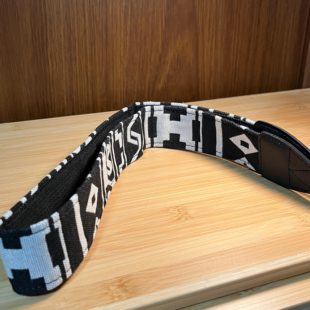 Vintage Cloth Camera Neck Strap | Black & White Avant-Garde Pattern
