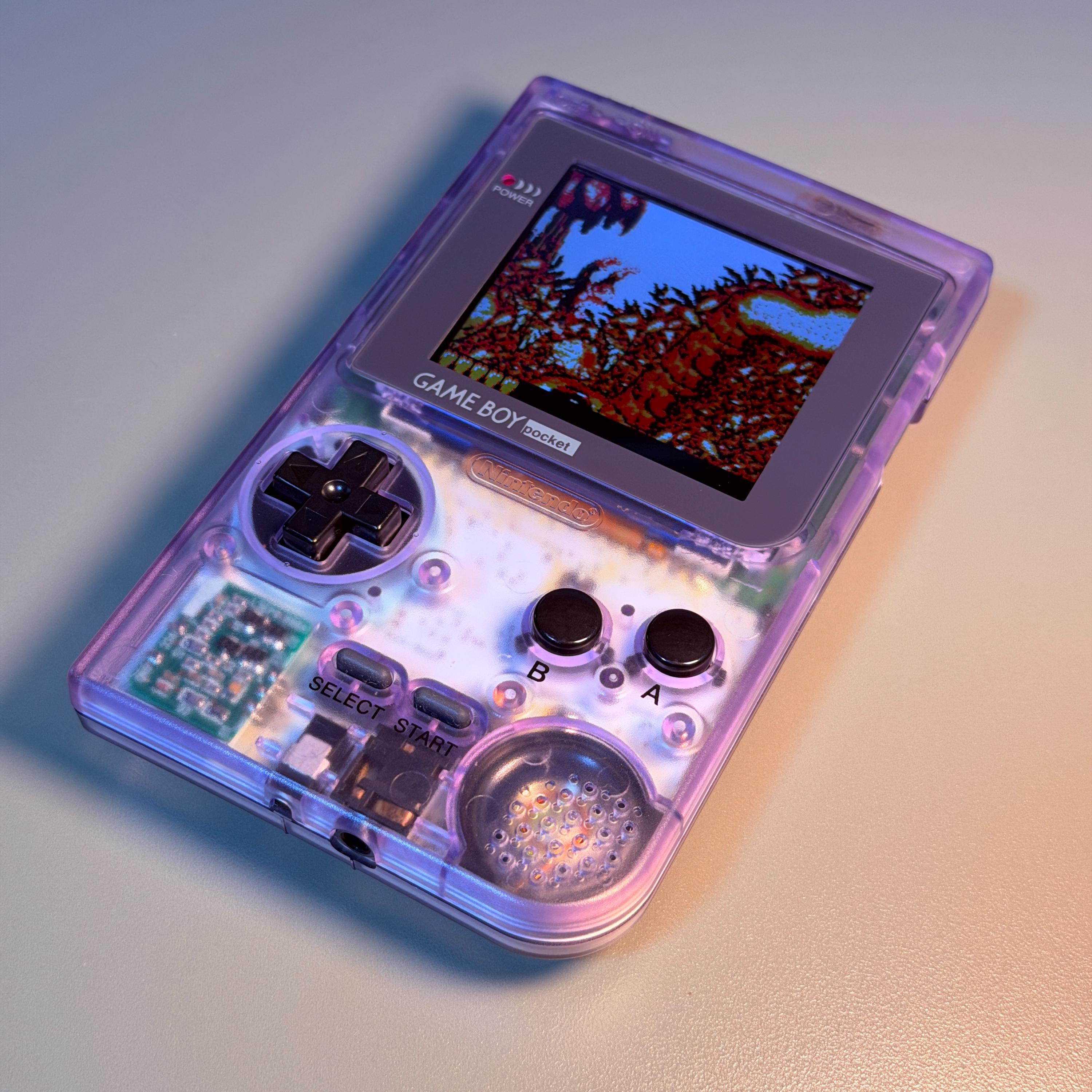 Game Boy Pocket IPS Console | Transparent Purple Shell | 2.6" IPS Display | Modded
