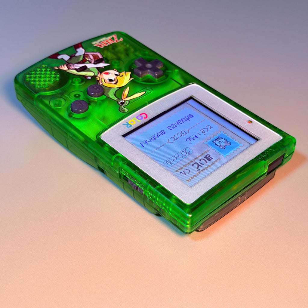 Game Boy Color Console | 2.6" IPS Display | Transparent Green Zelda Shell | Modded
