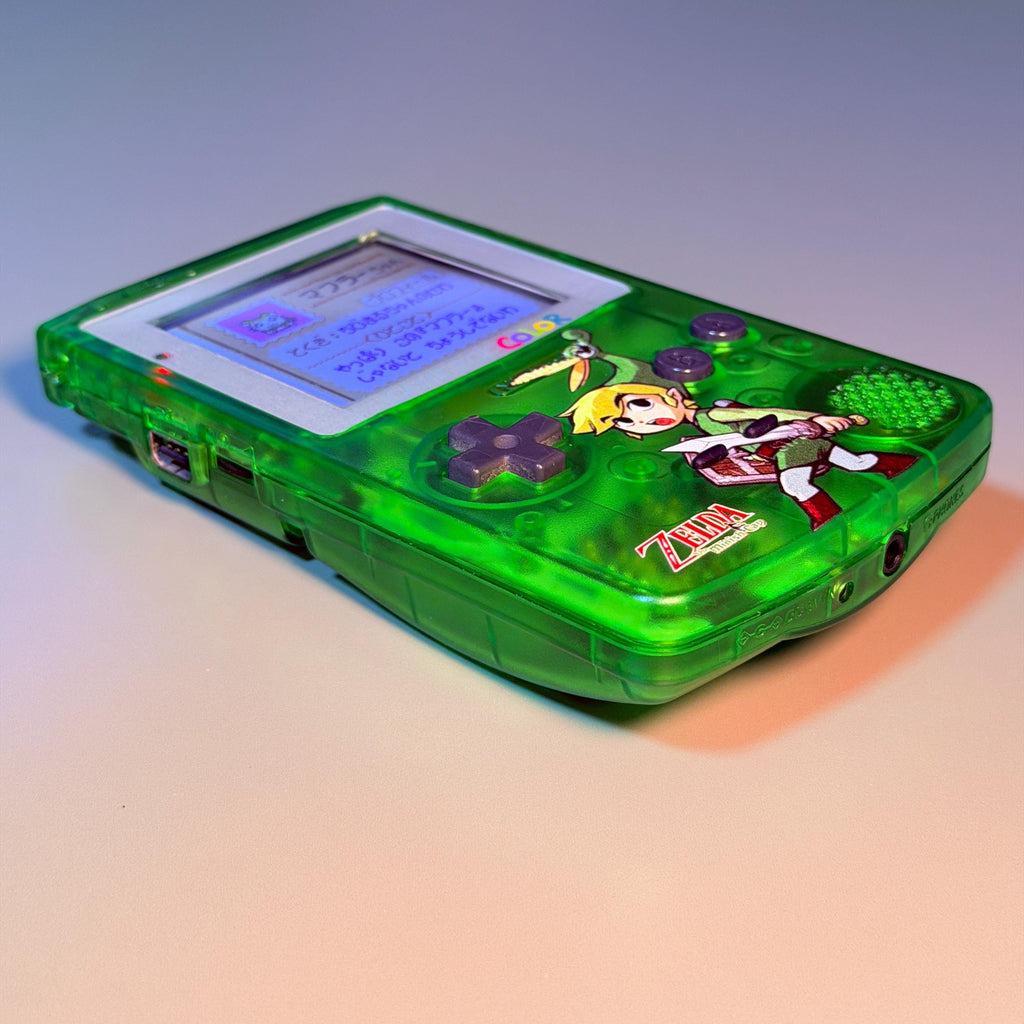 Game Boy Color Console | 2.6" IPS Display | Transparent Green Zelda Shell | Modded