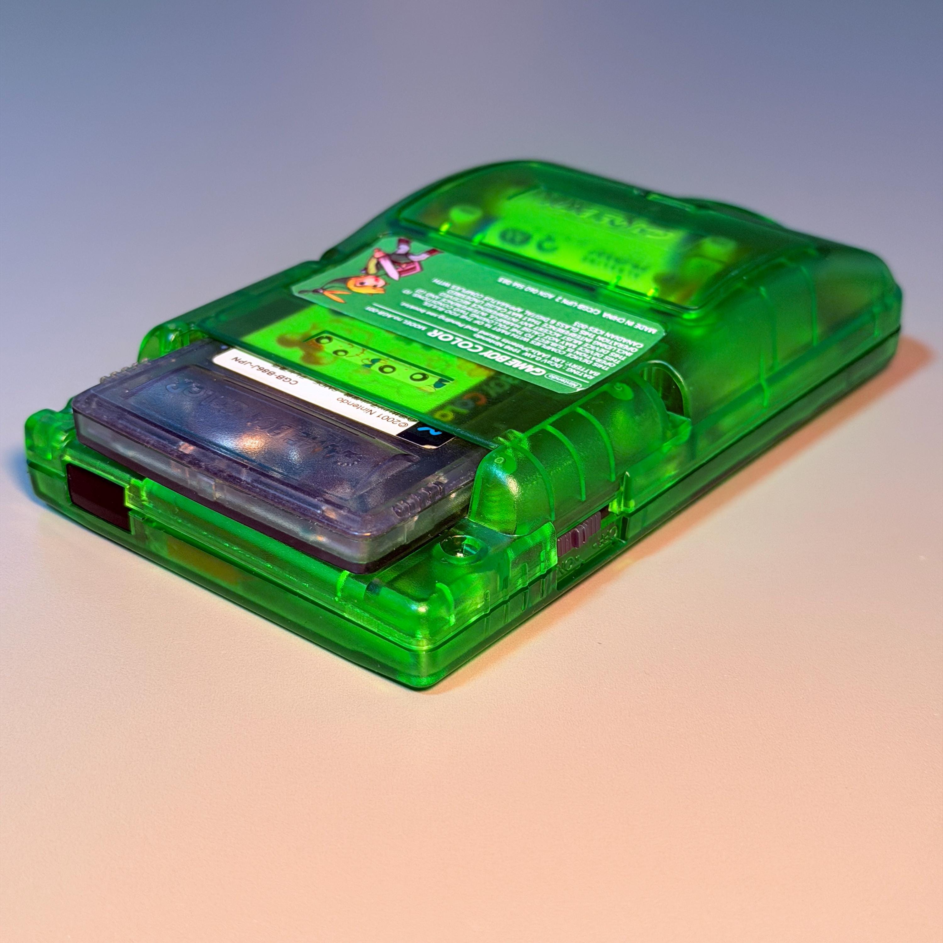Game Boy Color Console | 2.6" IPS Display | Transparent Green Zelda Shell | Modded