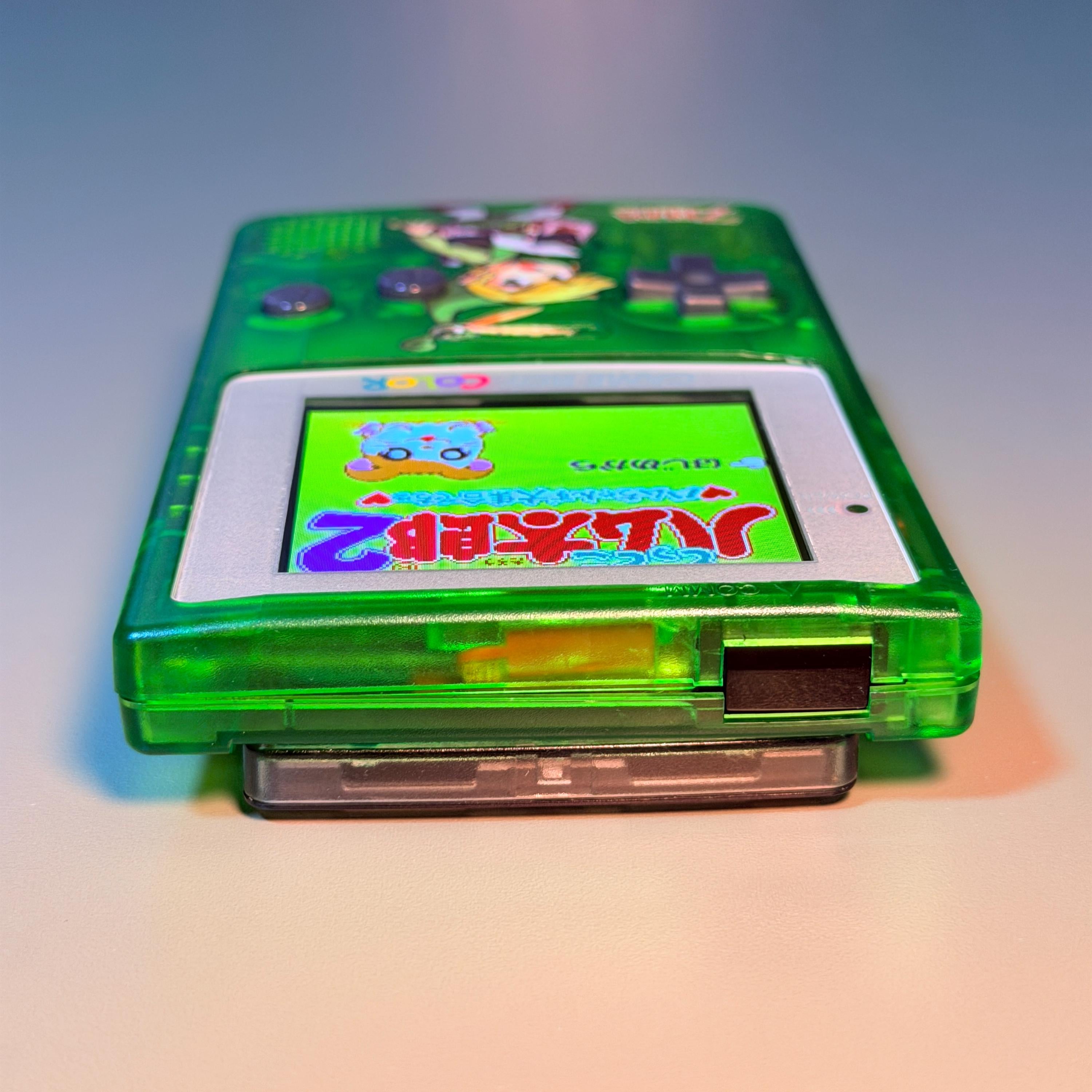 Game Boy Color Console | 2.6" IPS Display | Transparent Green Zelda Shell | Modded