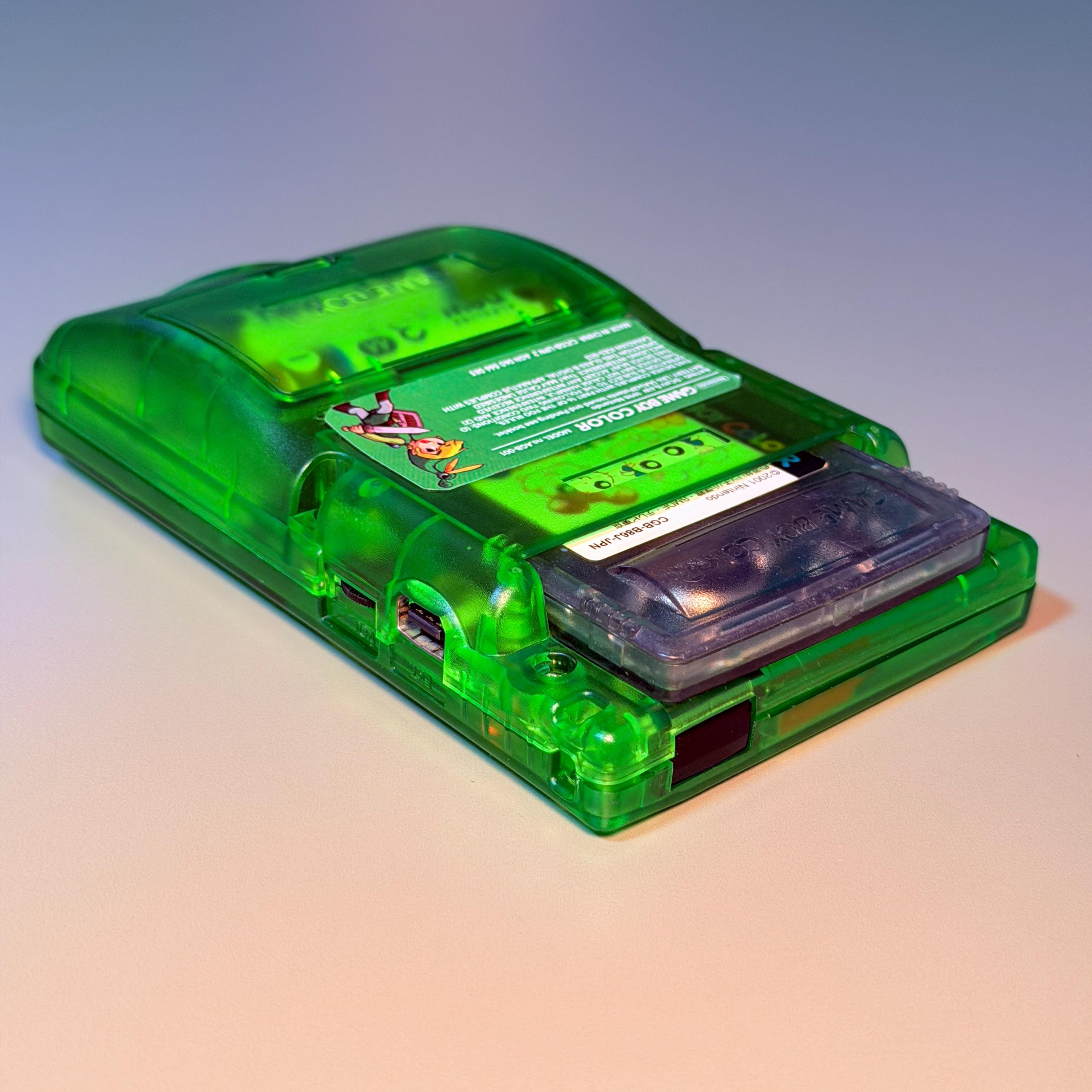 Game Boy Color Console | 2.6" IPS Display | Transparent Green Zelda Shell | Modded