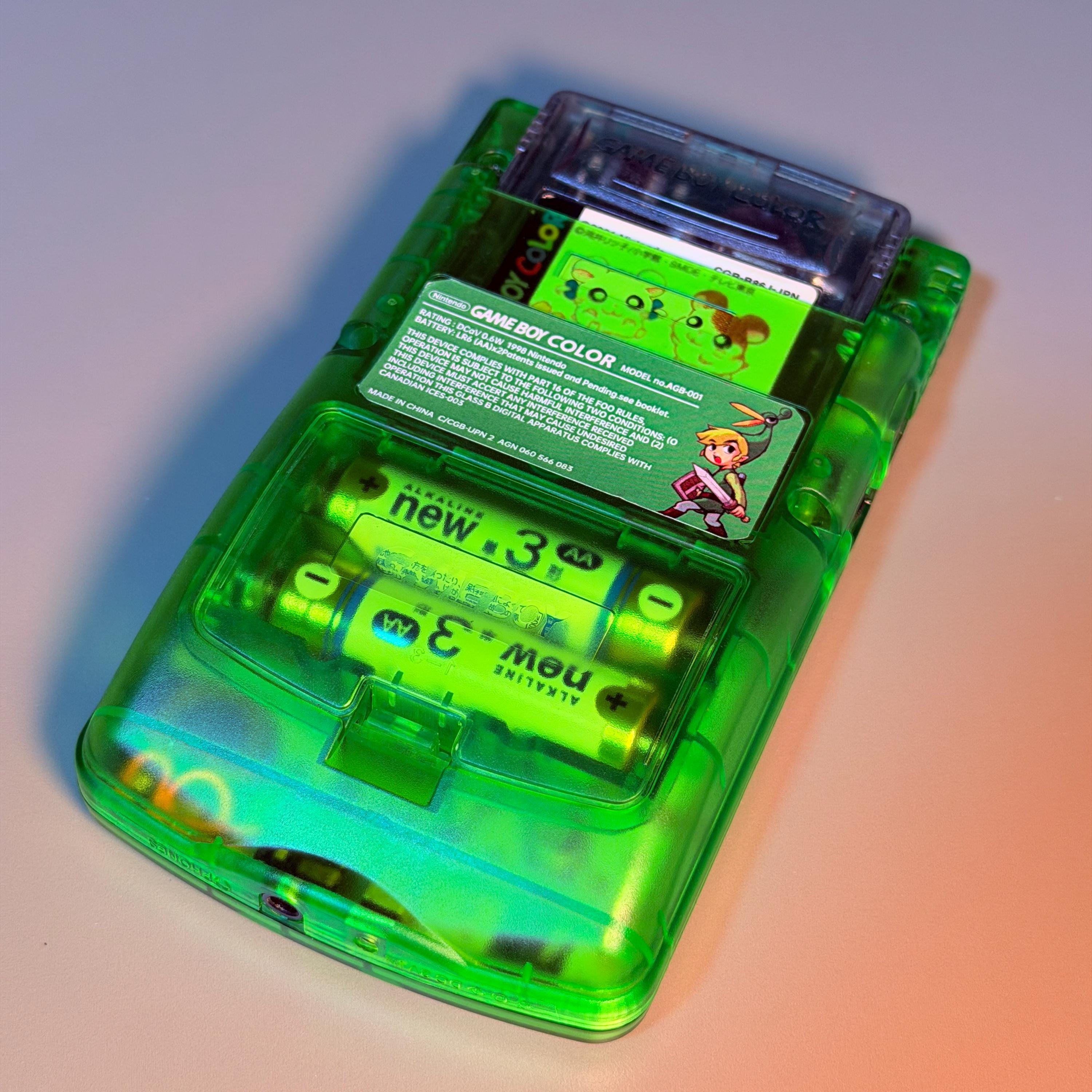 Game Boy Color Console | 2.6" IPS Display | Transparent Green Zelda Shell | Modded