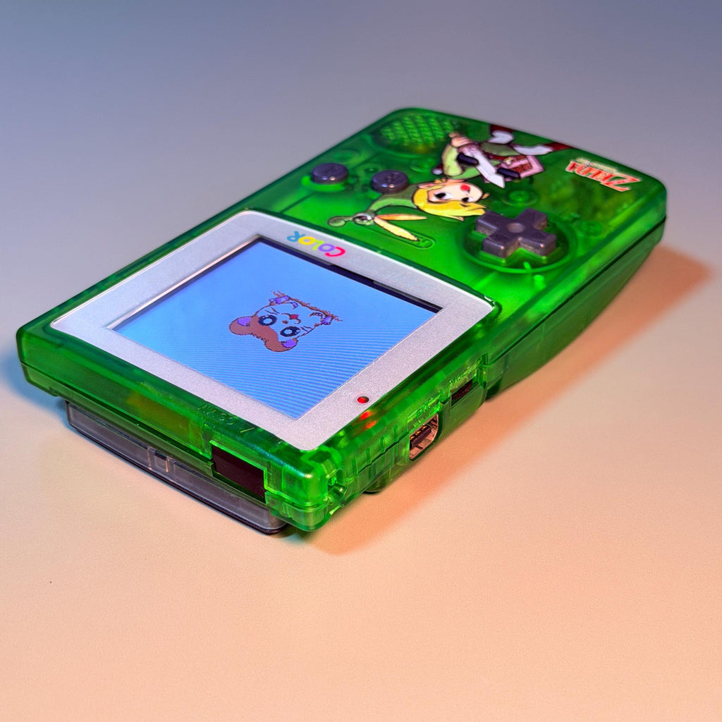 Game Boy Color Console | 2.6" IPS Display | Transparent Green Zelda Shell | Modded