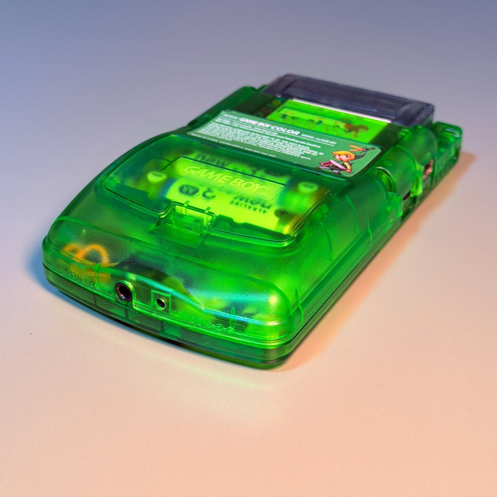 Game Boy Color Console | 2.6" IPS Display | Transparent Green Zelda Shell | Modded