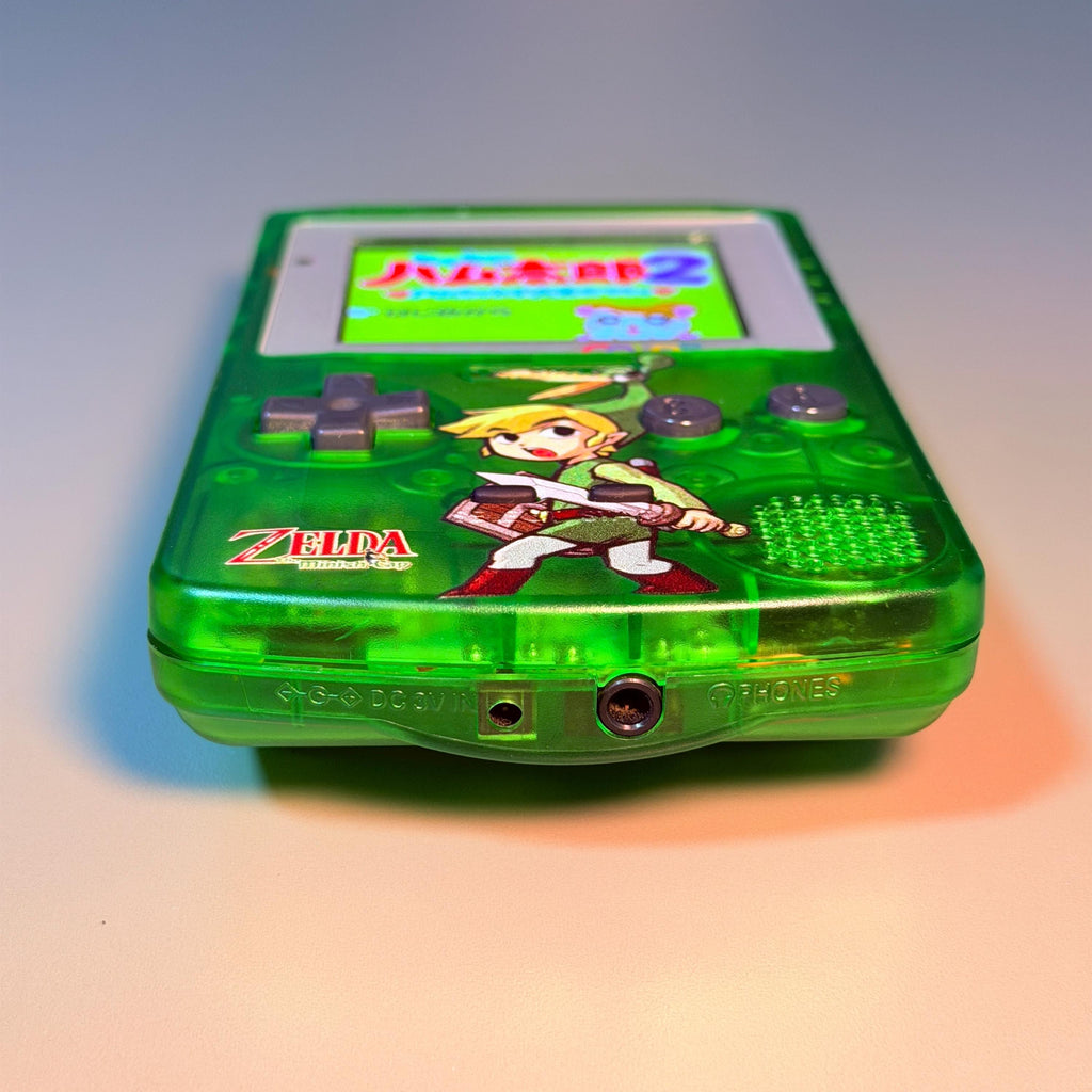 Game Boy Color Console | 2.6" IPS Display | Transparent Green Zelda Shell | Modded