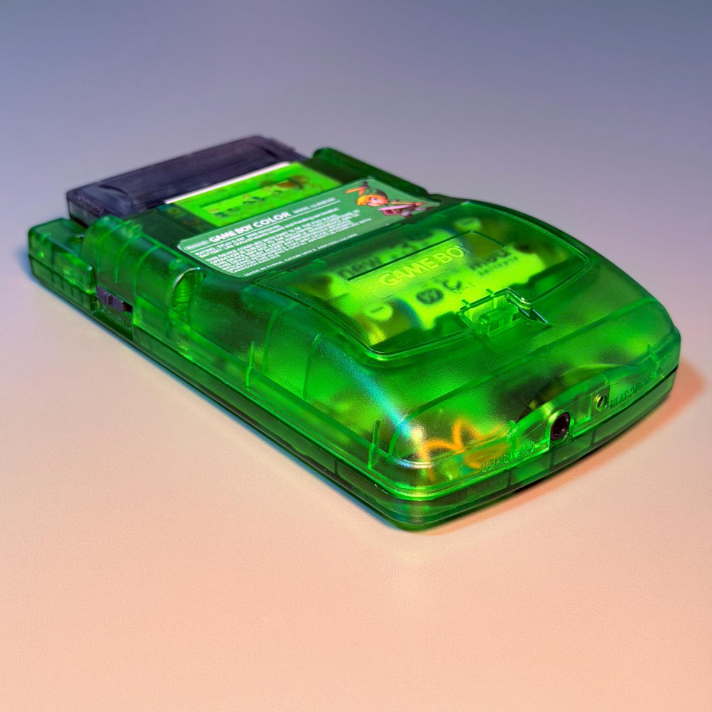 Game Boy Color Console | 2.6" IPS Display | Transparent Green Zelda Shell | Modded