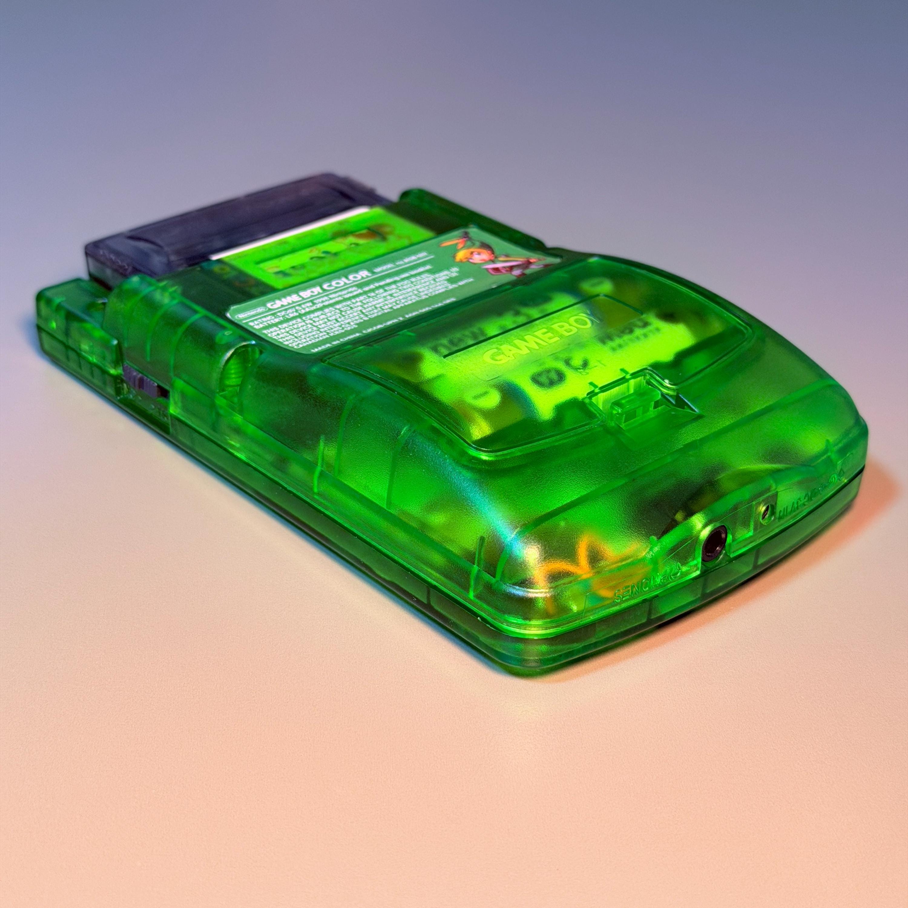 Game Boy Color Console | 2.6" IPS Display | Transparent Green Zelda Shell | Modded